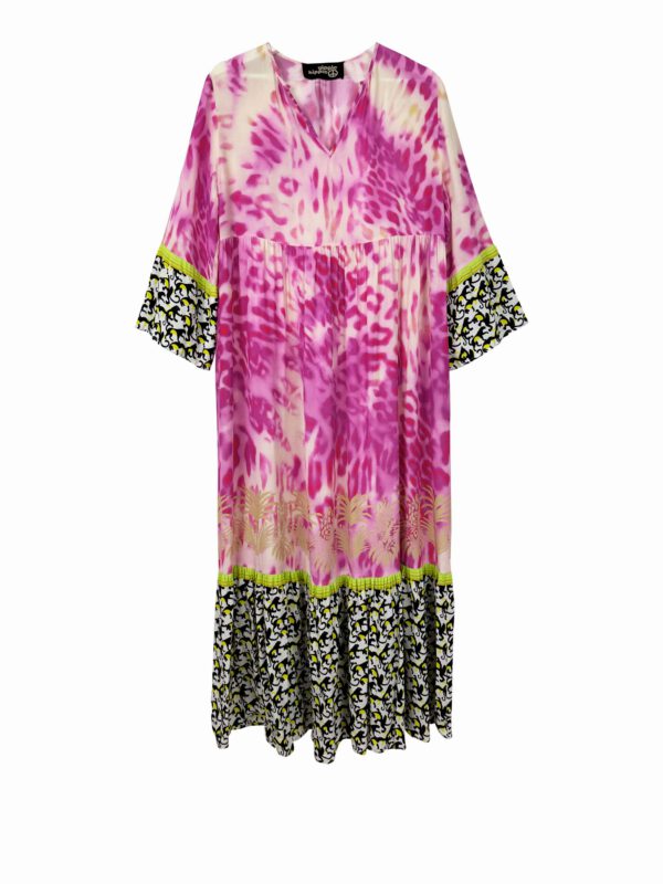 Kleid S48-314 - Roséfarbener Leoporint - Kleid - Yippie Hippie